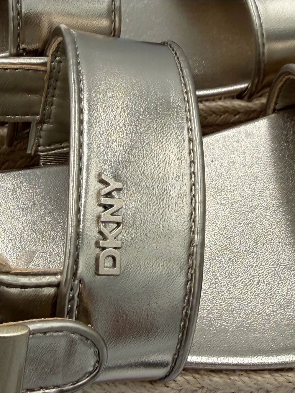 DKNY Metallic Champagne Bernae Slingback Platform Sandals with Ankle Strap NIB